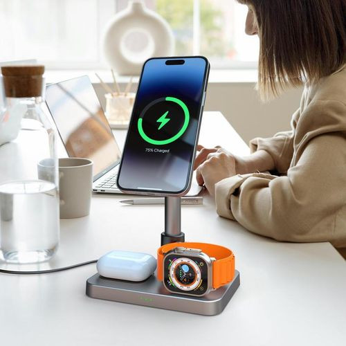 Desktop 3 in 1 Charging Station Foldable Magnetic Wireless Charger Aluminum Alloy Telescopic Rod Universal