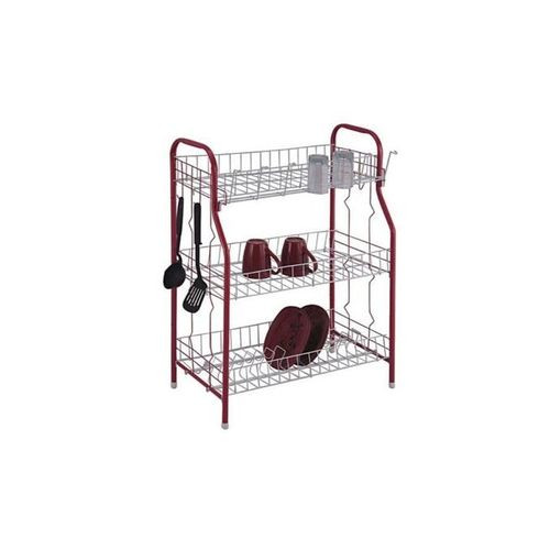 3 Tier Stainless Steel Dish Drainer Storage Rack, Red