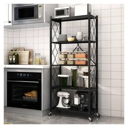 5Layer Foldable Multifunctional Kitchen Storage Rack - Black
