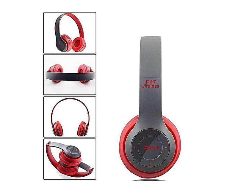 P47 Rechargeable Overhead Headphone Mp3 Earphone Hands Free Music Headset - Red