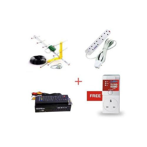 Phelistar Package Of Free To Air Decoder+ Antenna + Way Extension Cable+Free TV Guard-Black