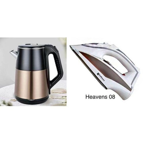 Hoffmans A Bundle Of An Electric Kettle Percolator 2.5L Plus A Steam And Dry Flat Iron-Gold ,White