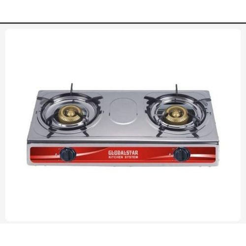 Globalstar Global Star 2-Burner Gas Stove – Stainless Steel, Manual Ignition- Silver