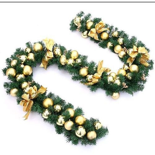 Christmas Tree Garland With Gold Balls - Green/ Gold