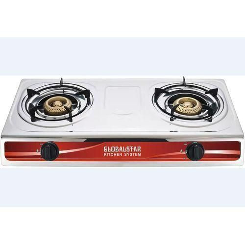 Global Star Gas Stove With 2 Burners Stainless Steel- Silver..