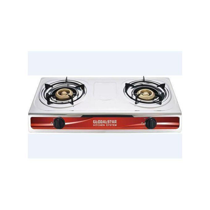 Global Star Stainless Steel Double Burner Gas Stove - Silver,