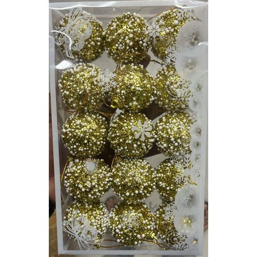 Christmas "Winter Sparkle" Gold & White Beaded Ornament Set