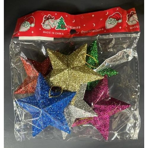 Christmas "Festive Sparkle" Multi-Color Glitter Star Tree Ornaments (6-Pack Assorted)