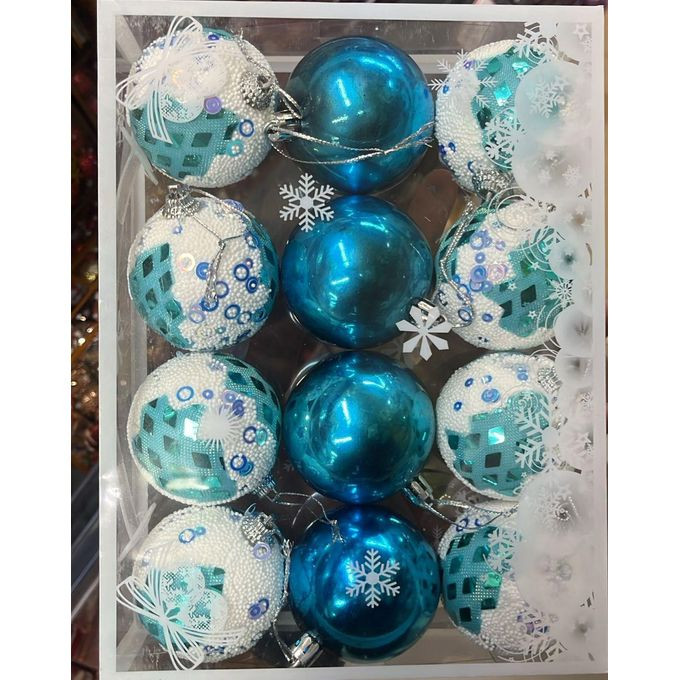 Christmas "Winter Ocean" Teal Blue & White Shatterproof Ornament Set