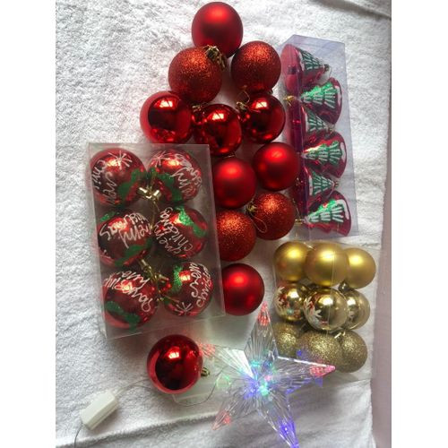 36 Red and Gold Christmas Balls and 1 Electric Lighting Star - Red, Gold