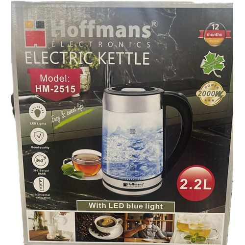 Hoffmans 2.2L Electric Glass Kettle with LED Blue Light