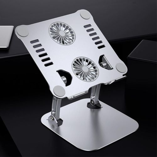 Aluminum Alloy USB Lnterface Laptop Stand Dual Fan Radiator Foldable Cooling Base Bracket Mute Notebook Computer Bracket - Gray
