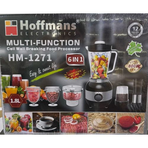 Hoffmans HM-1271 Multi-Function 6-in-1 Food Processor – 800W, 1.8L (Black)