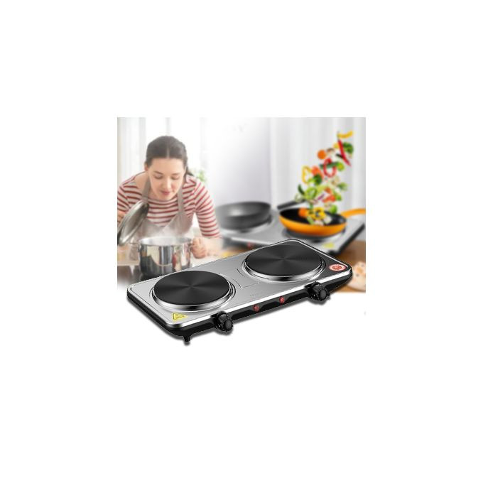 Sokany Eye Flat Dual Electric Stove High Fire Power 5 Gear Temperature Adjustment Hot Plate Cooker- Silver