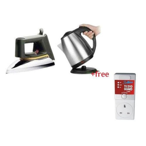 2L Electric Kettle Percolator & A Flat Iron Plus A Free TV Guard - Silver, Black