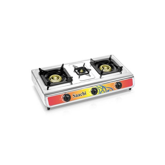 Saachi Gas Stove With Stainless Steel Top And 3 Burners-Black/Silver