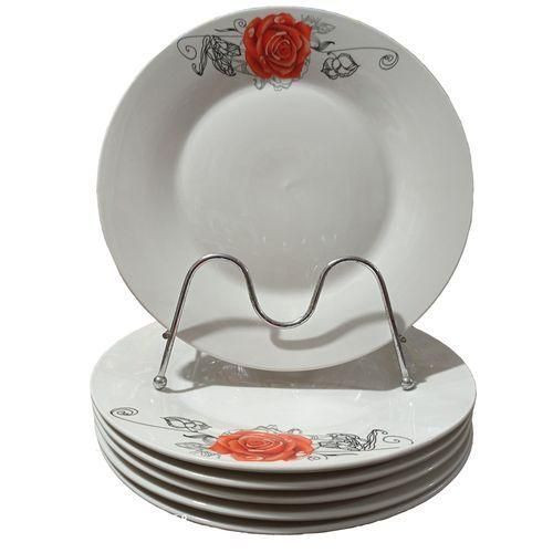 6 Pieces Ceramic Dinner Plates/Flower May Vary – White
