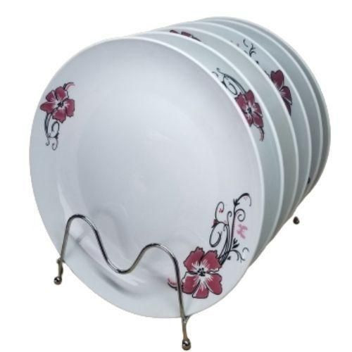 6 Pieces Curved Floral Dinner Plates Flowers May-White