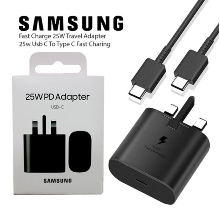 Samsung 25W USB-C Original Super Fast Charging Adapter + USB C Cable - Black