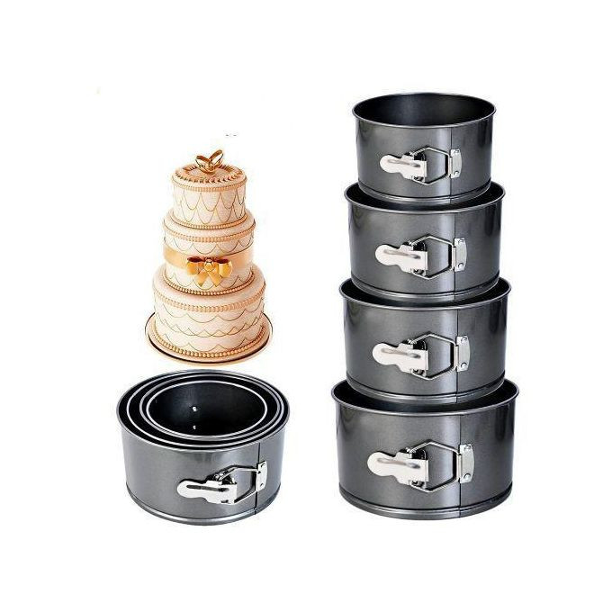 Cake Decor 4 Pcs Round Springform Tin Nonstick Cake Mould Bakeware Pan Round- Black