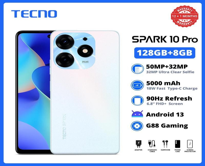 Spark 10 Pro 6.8" 8GB RAM 256GB ROM 50MP 5000mAh - White