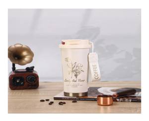 Floral Lovely and Flower Swig Suck Insulated Coffee Cup 530ml - Cream